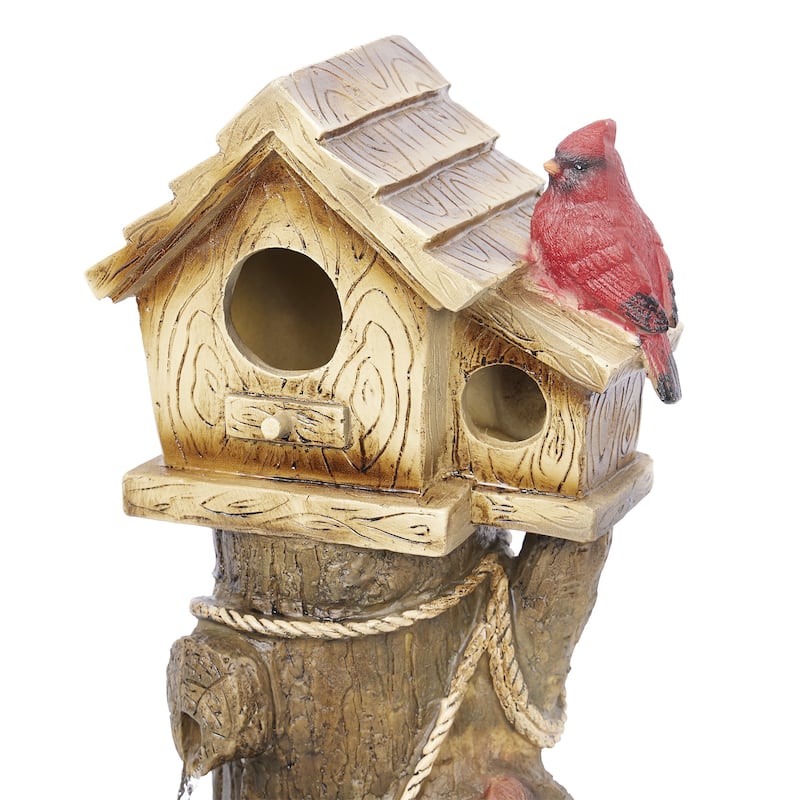 Alpine Corporation ZEN552 24" Outdoor Multitiered Tree & Cardinal Birdhouse Fountain - Rustic Water Feature for Patio & Garden