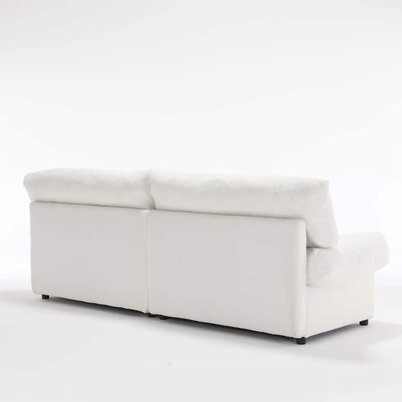White 96.46" Fabric 2-Seater Sofa with Button Tufting, Comfy and Sturdy Frame for Apartments and Living Rooms