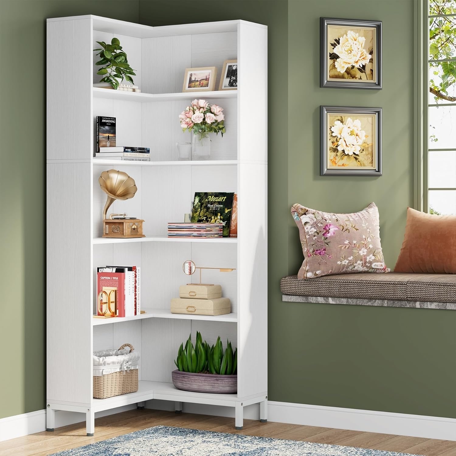 71 inches Corner Bookcase 6 Tiers L Shaped Bookshelf 5 shelf