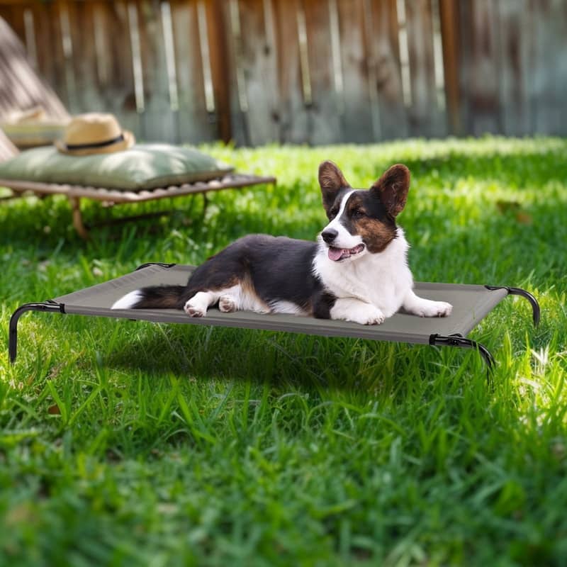 50 in. Portable Indoor/Outdoor Gray Teslin Top Pet Bed with Non-Slip Feet