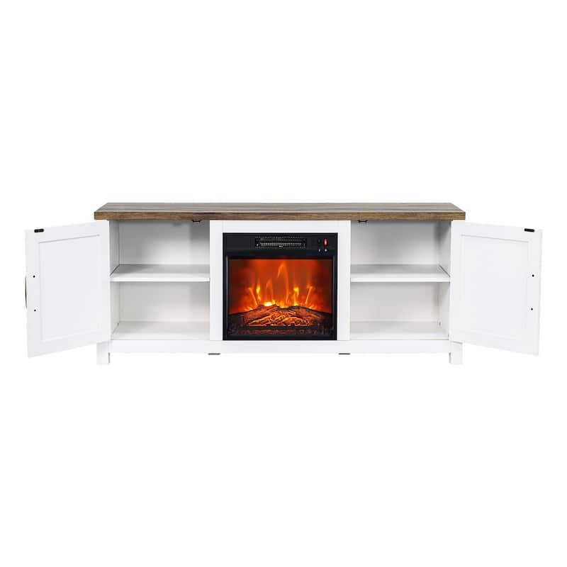 58-Inch Farmhouse Electric Fireplace TV Stand with Storage Cabinets and Adjustable Shelves
