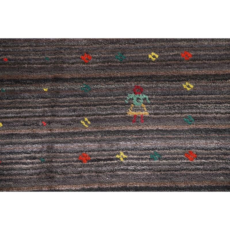 Striped Gabbeh Indian Area Rug Hand-Knotted Wool Carpet - 7'11"x 9'10"