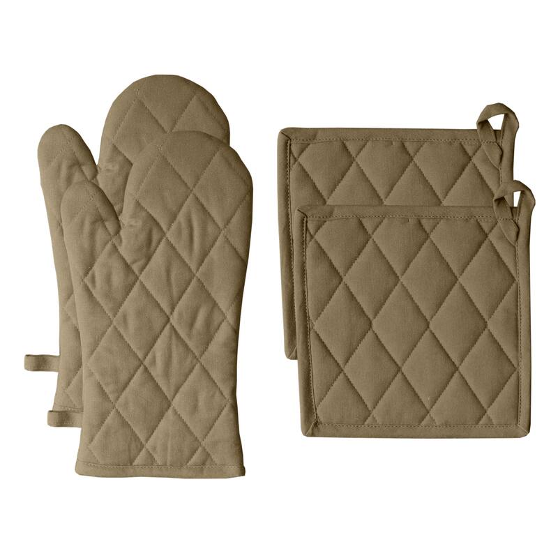 Fabstyles Solo Waffle Cotton Oven Mitt & Pot Holder Set of 4 - 7x12 , 8x8