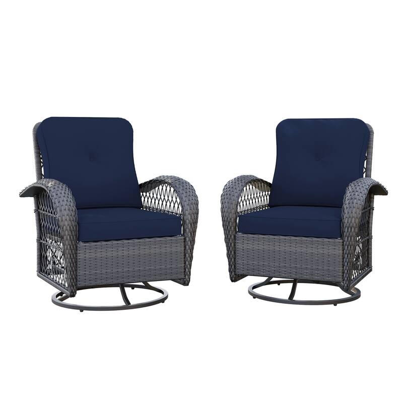 UPHA Wicker Outdoor Rocking & Swivel Chair 2-Piece Set with Cushions