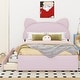 preview thumbnail 25 of 30, Full Size Upholstered Platform Bed with Cartoon Ears Shaped Headboard and 2 Drawers Pink - Full