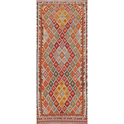 Kilim Persian Vintage Runner Rug Flatweave Wool Carpet - 4'1"x 12'4"