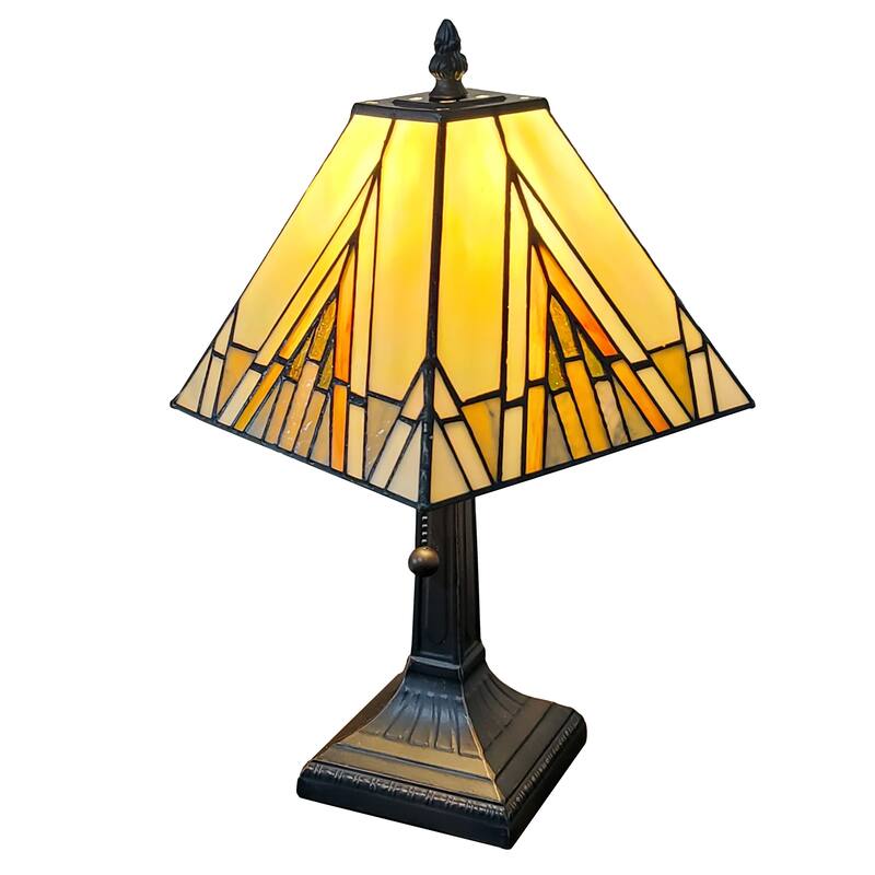 Tiffany Style Table Lamp Ivory Orange 14.5" Tall Stained Glass Light AM362TL08 Amora Lighting