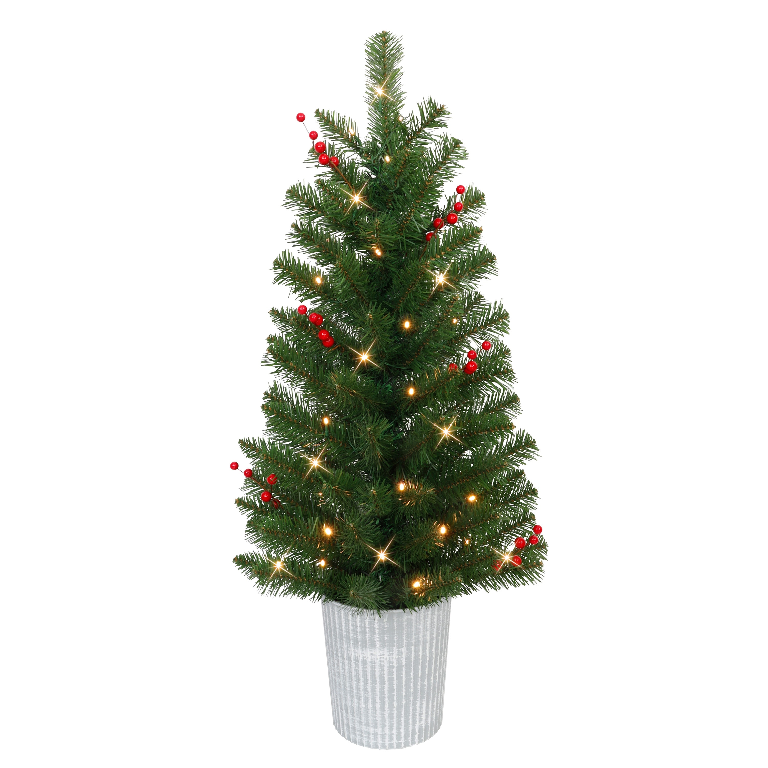 Puleo International Set of 2, 3.5 ft. Pre-Lit Decorated Artificial Potted Christmas Trees