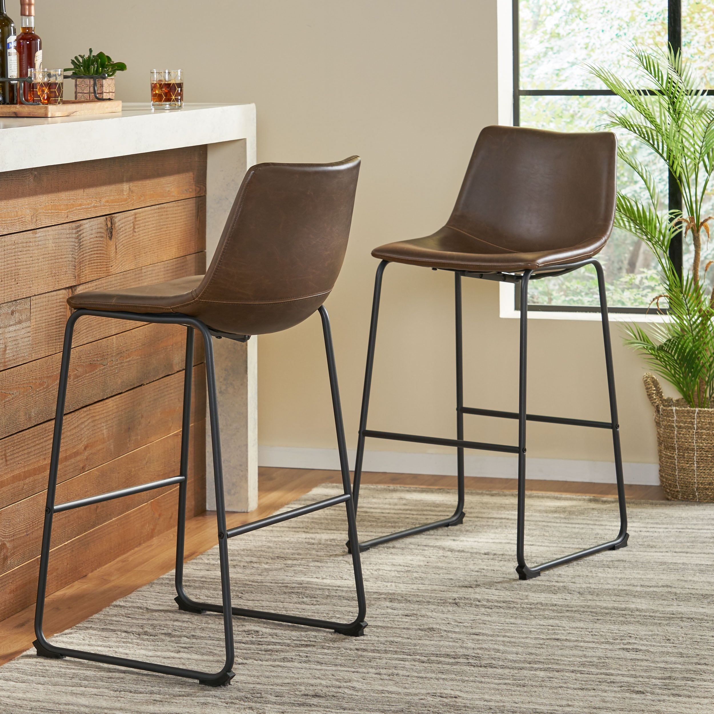 Cedric Faux Leather Barstools (Set of 2) by Christopher Knight Home