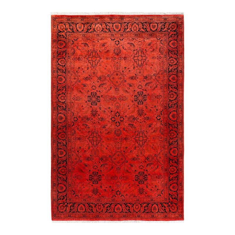 Overton Hand Knotted Wool Vintage Inspired Modern Contemporary Overdyed Red Area Rug - 6' 1" x 9' 4"