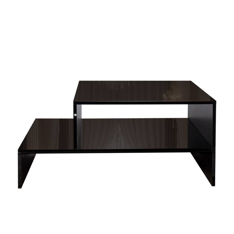 Double Layer Coffee Table for Living Room with Open Storage, Open Display Center Table, Gloss Home Snack Table