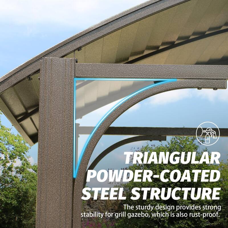 8x5FT Arc Roof Grill Canopy with Double Galvanized Steel Roof and Side Shelves for Outdoor BBQ