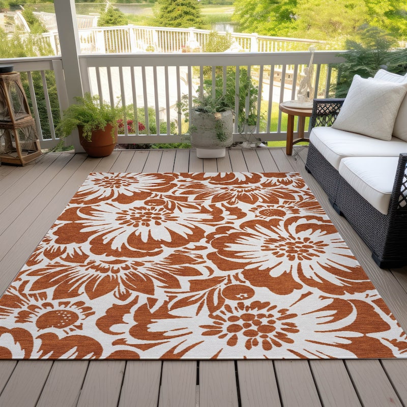 Machine Washable Indoor/ Outdoor Whimsy Floral Chantille Rug - Paprika - 3' x 5'