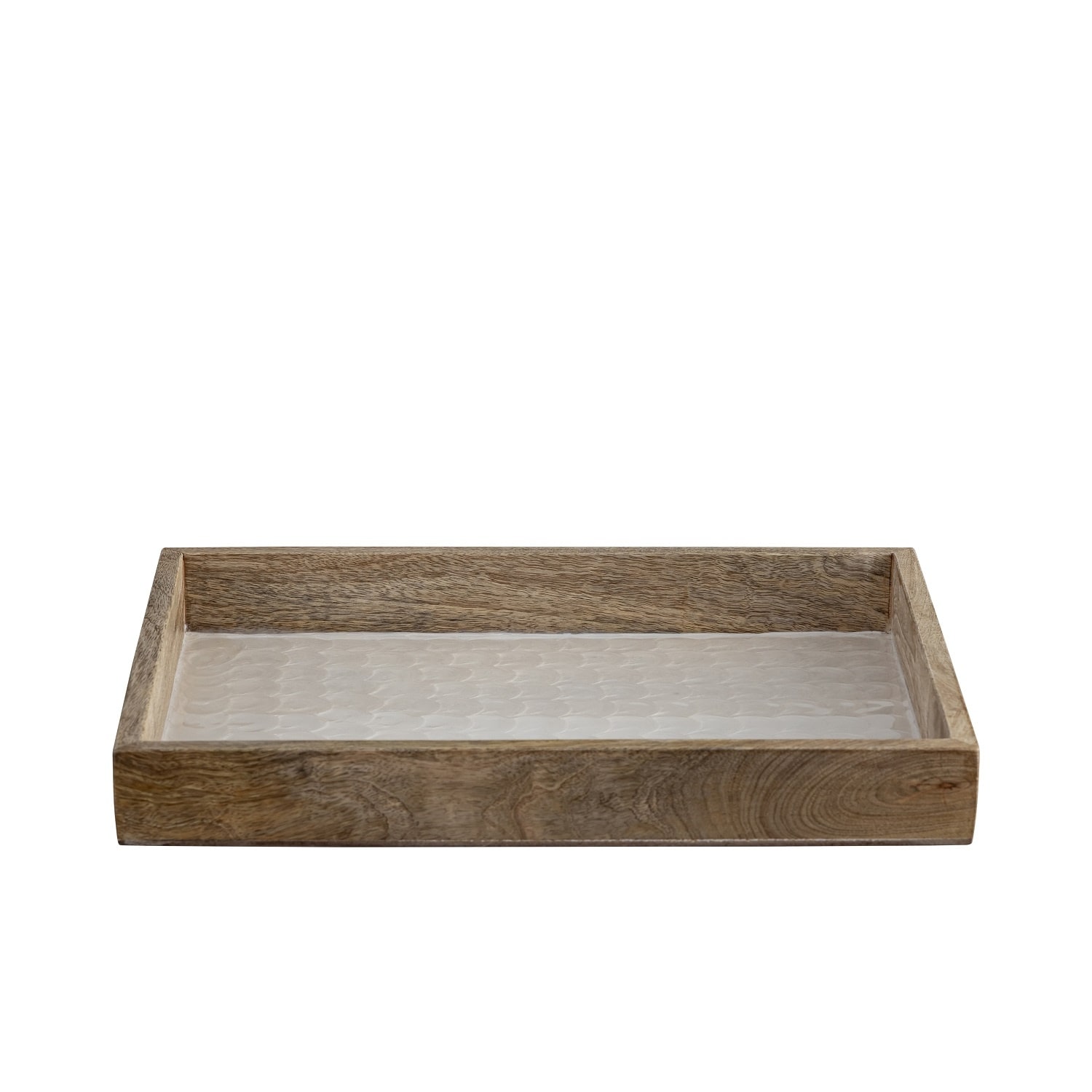 Mango Natural Wood Tray With White Pearl Enamel
