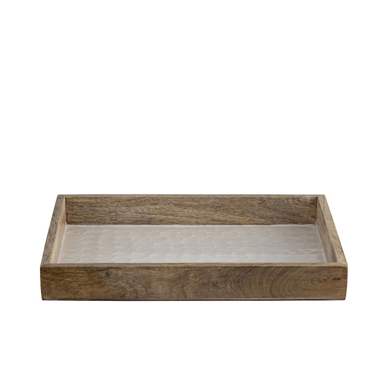 Mango Natural Wood Tray With White Pearl Enamel