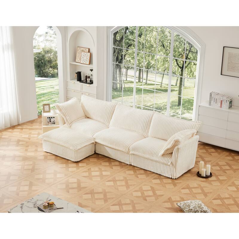 120" L-Shaped Corduroy Sectional Sofa with Ottoman & Slipcover