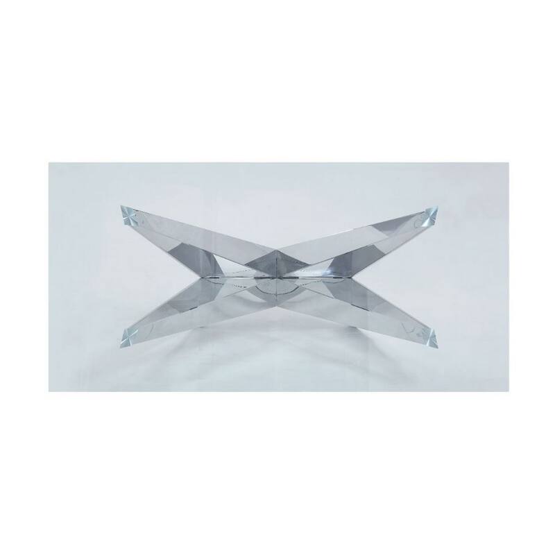Dining Table with Overlapped Metal Geometric Accent, Silver