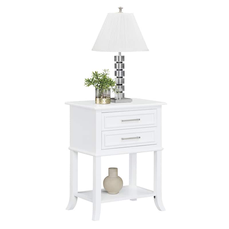 2 Drawer End Table with Shelf Beveled Top Two Smooth Gliding Drawers with Decorative Design Flared Legs Accent Table - 22