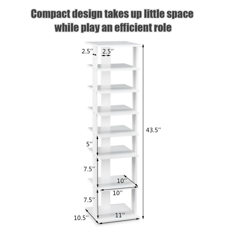 7-Tier Wooden Shoe Rack with Detachable Shelf and Water-Resistant Surface for Home Use - 11" x 10.5" x 43.5" (L x W x H)