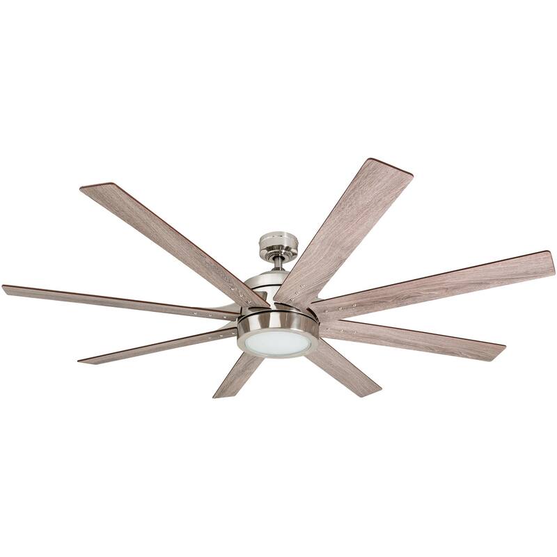Honeywell Xerxes Brushed Nickel LED Remote Control Ceiling Fan, 8 Blade, Integrated Light - 62-inch