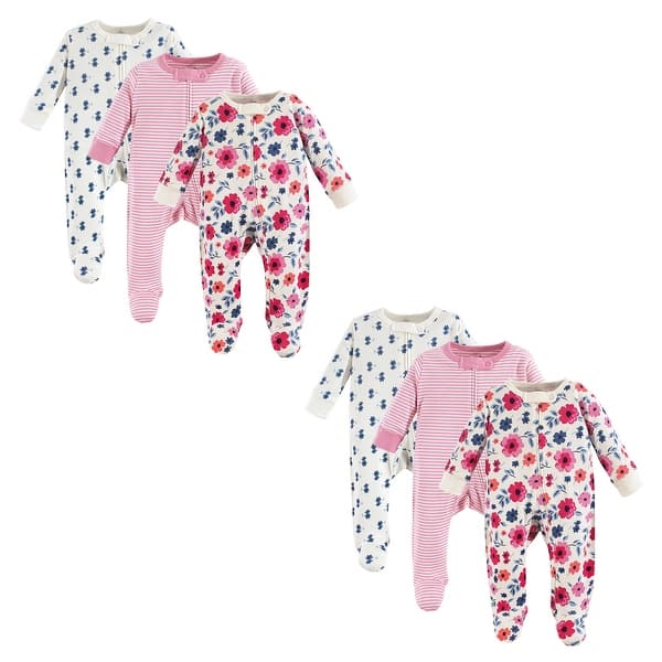 slide 1 of 1, Touched by Nature Infant Girl Organic Cotton Sleep and Play, Garden Floral 6-Piece 6-9 Months - Garden Floral 6-Piece
