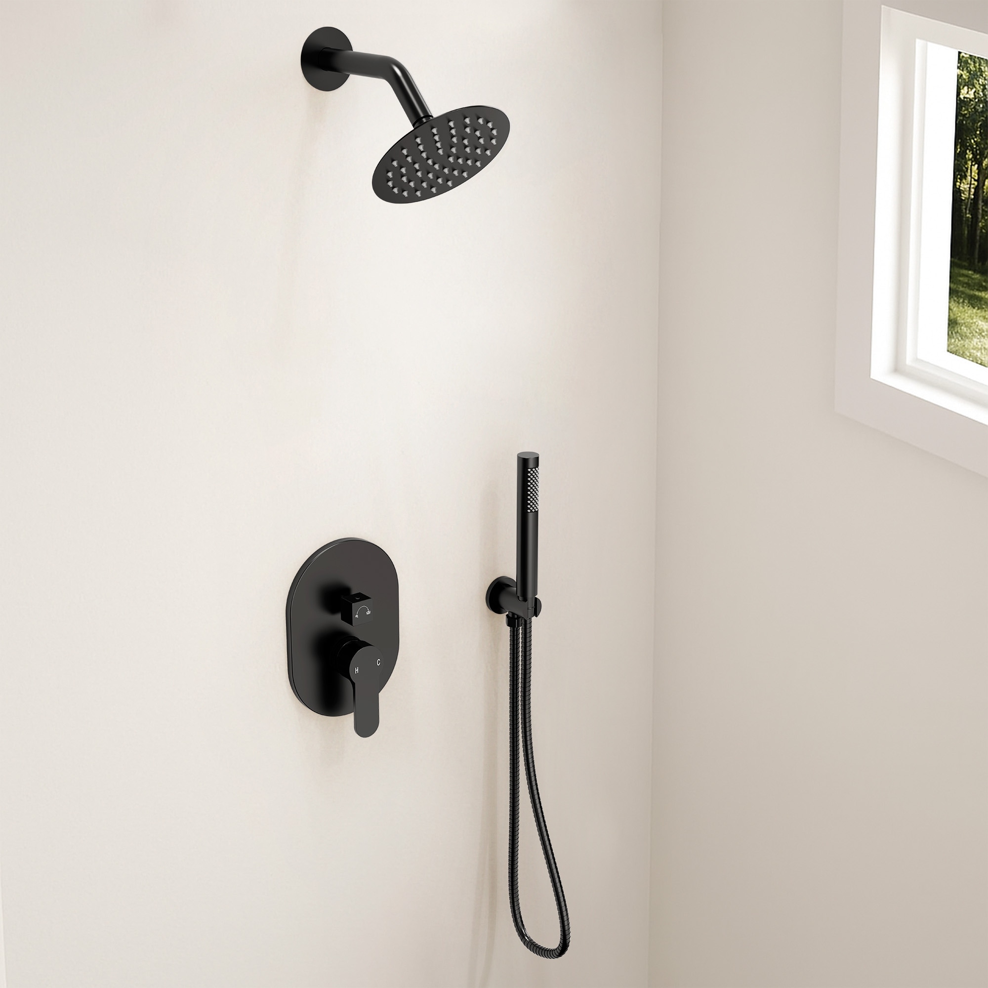 GRANDJOY Dual Shower Kit with Round Rainfall Head and Hand Shower, Lever Control Valve