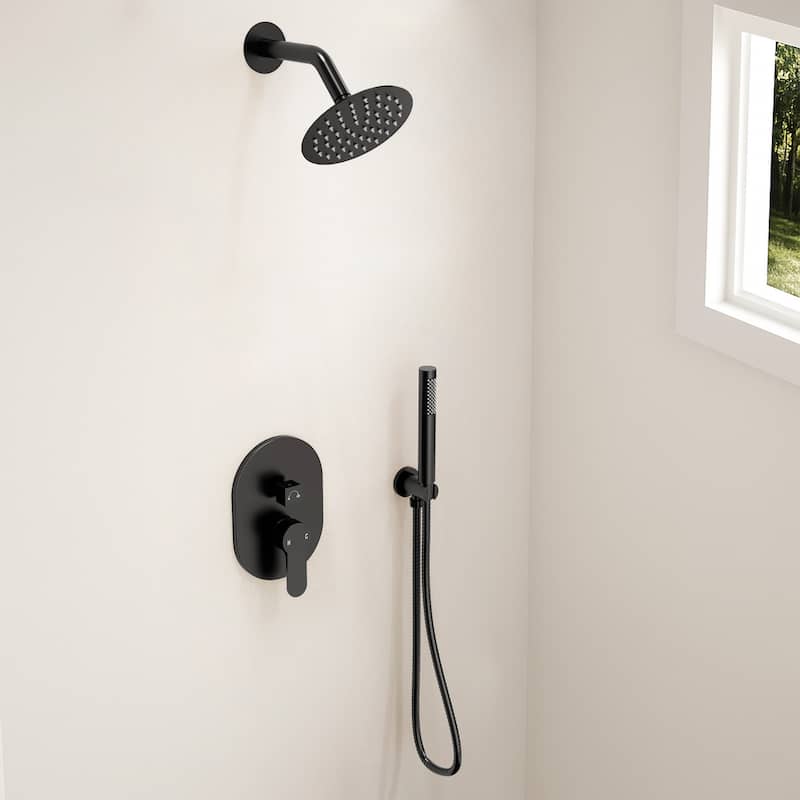 GRANDJOY Dual Shower Kit with Round Rainfall Head and Hand Shower, Lever Control Valve