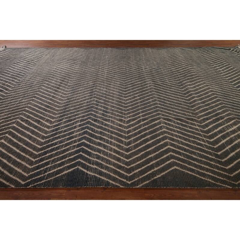 All-Over Chevron Style Moroccan Oriental Rug Hand-Knotted Wool Carpet - 11'9"x 18'7"