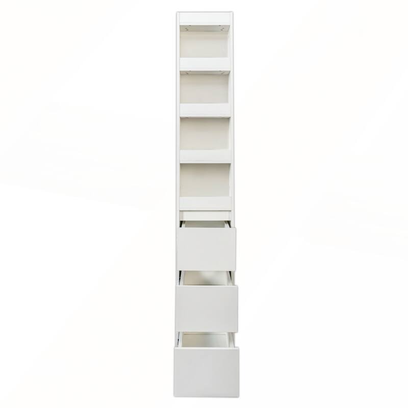 70.87 H Modern Wooden Tall Display Storage Cabinet with 4-Tier Shelves and 4 Small Display Shelves