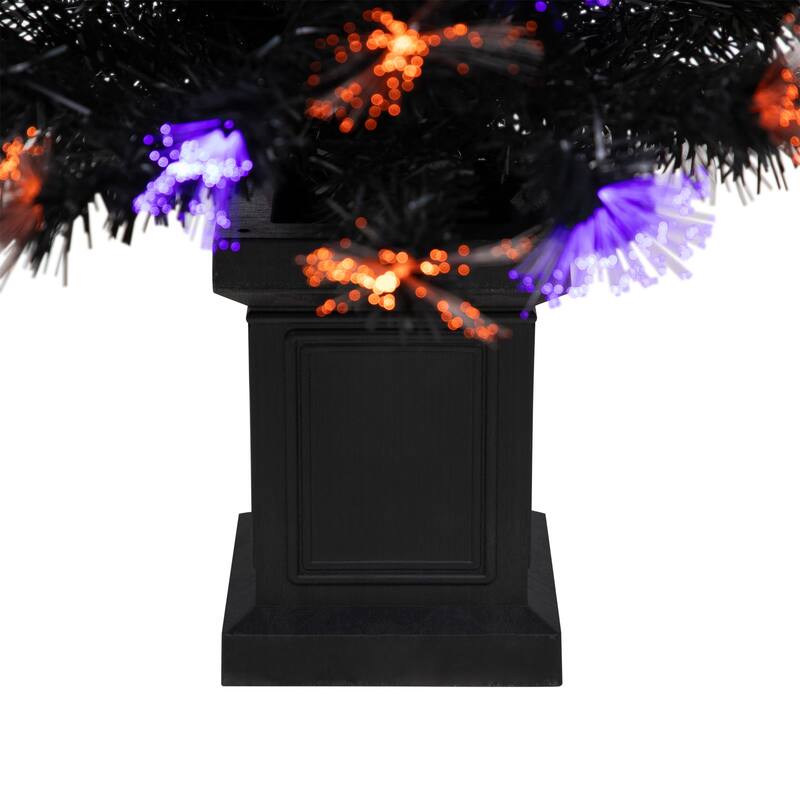 8-function Fiber Optic Artificial Pine Potted Halloween Tree - 6' - Black - Orange and Purple LED - 6-to-7-feet