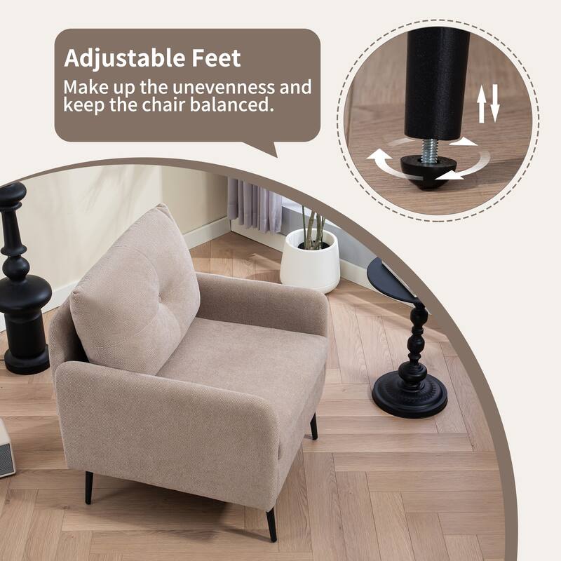 Mid-Century Modern Accent Chair with Black Metal Legs Woven Linen-Look