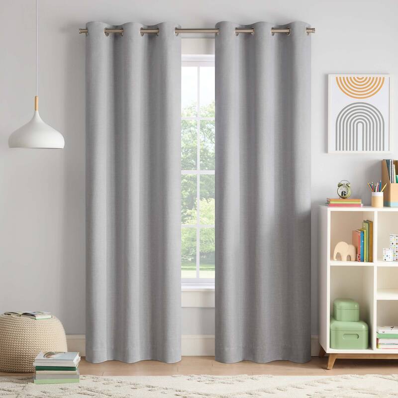 Eclipse Kids Chambray Solid 100% Blackout Grommet Curtain Panel - 84x40 - Grey