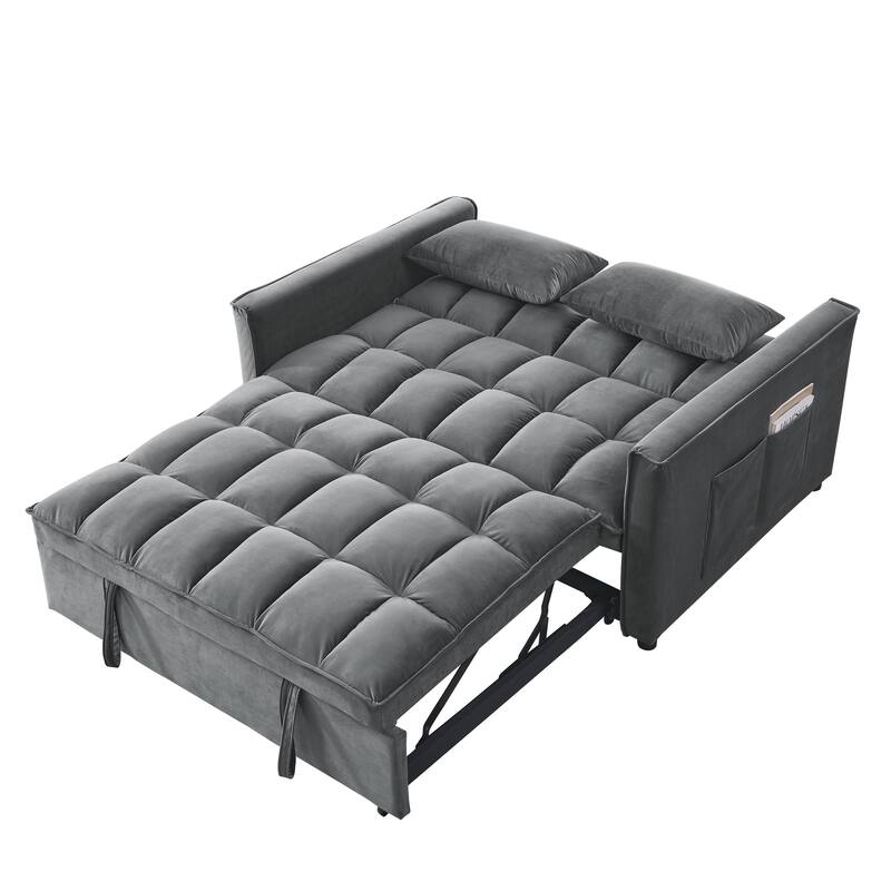 53.94" Velvet 2-Seater Sleeper Sofa with 3-Position Adjustable Backrest and Two Side Pockets