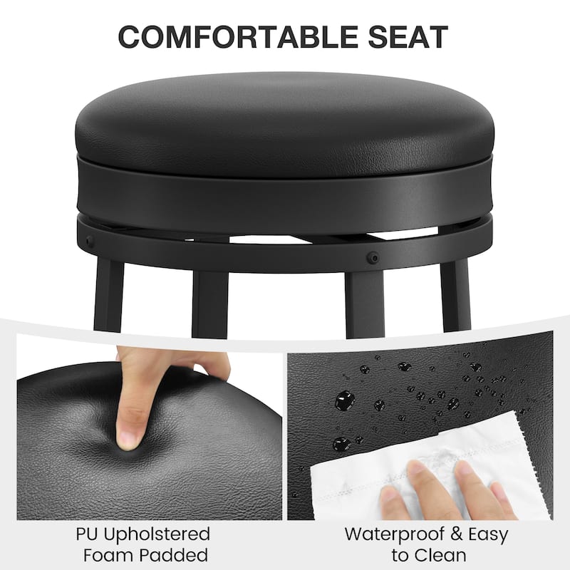 Swivel Bar Stool, 24.4" Counter Height Upholstered PU Leather Cushion