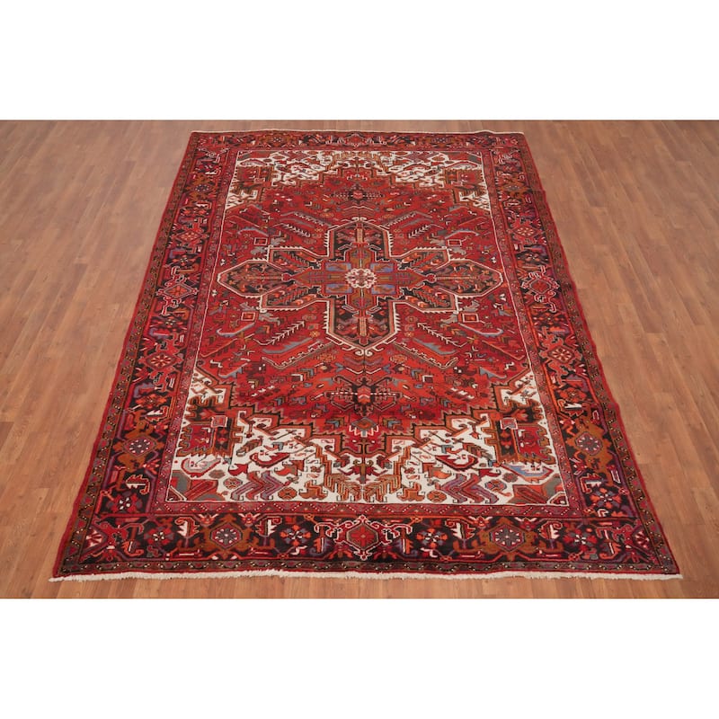 Hand Knotted Oriental 100% Wool Carpet Traditional Medallion Red Heriz Area Rug - 9' 9'' X 7' 1''