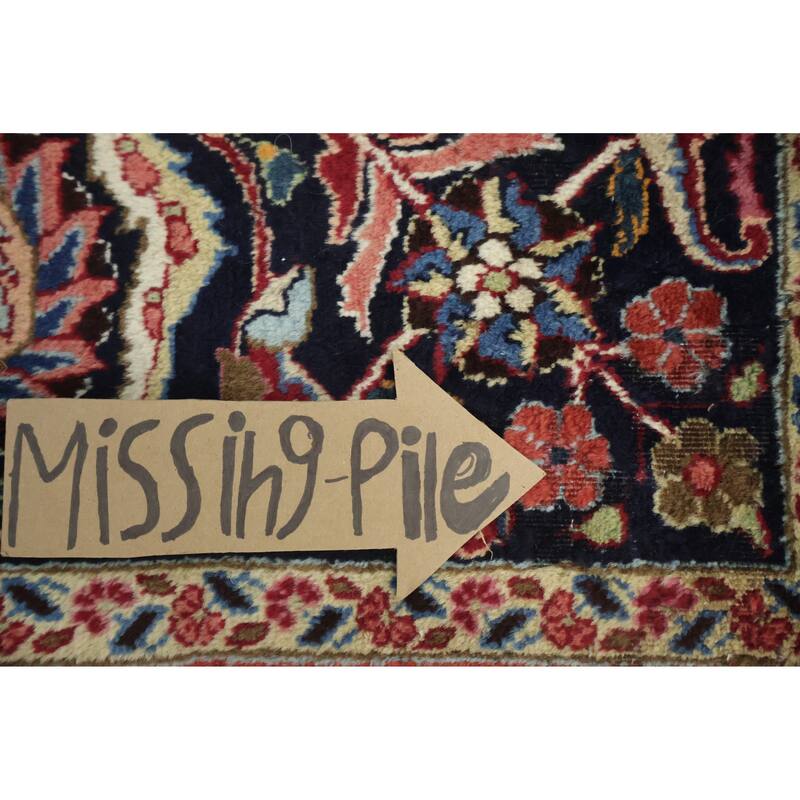 Hand Knotted Oriental 100% Wool Carpet Traditional All-Over Red Mashad Area Rug - 12' 2'' X 8' 11''