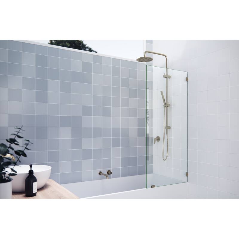Glass Warehouse 58.25" x 26.5" Frameless Shower Bath Fixed Panel - Polished Brass