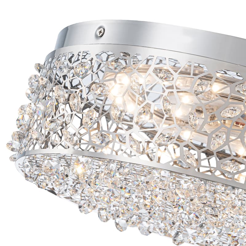 LED Flush Mount Ceiling Light with Stainless Steel Shade and Crystal - Dia.14.17-in
