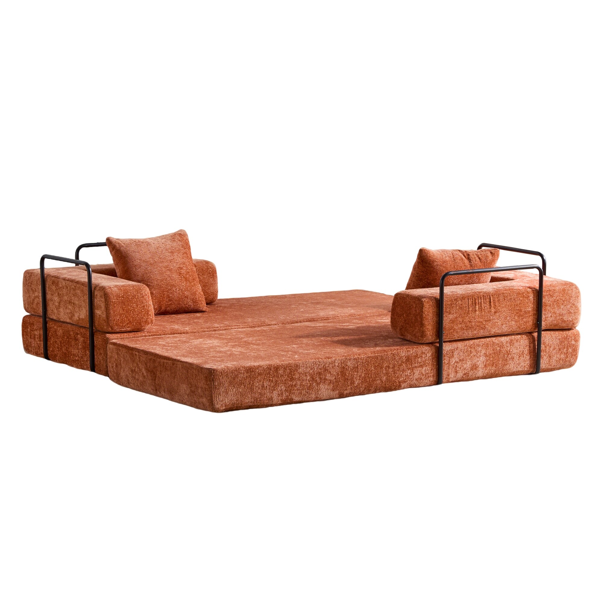 sofa bed ソファベッド Convertible Floor Sofa Bed with Pillow, Orange Chenille, 77x37x24