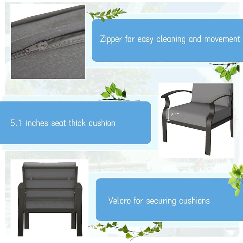 Kullavik Aluminum Outdoor Patio Furniture with Curved Armrests & Firepit Table