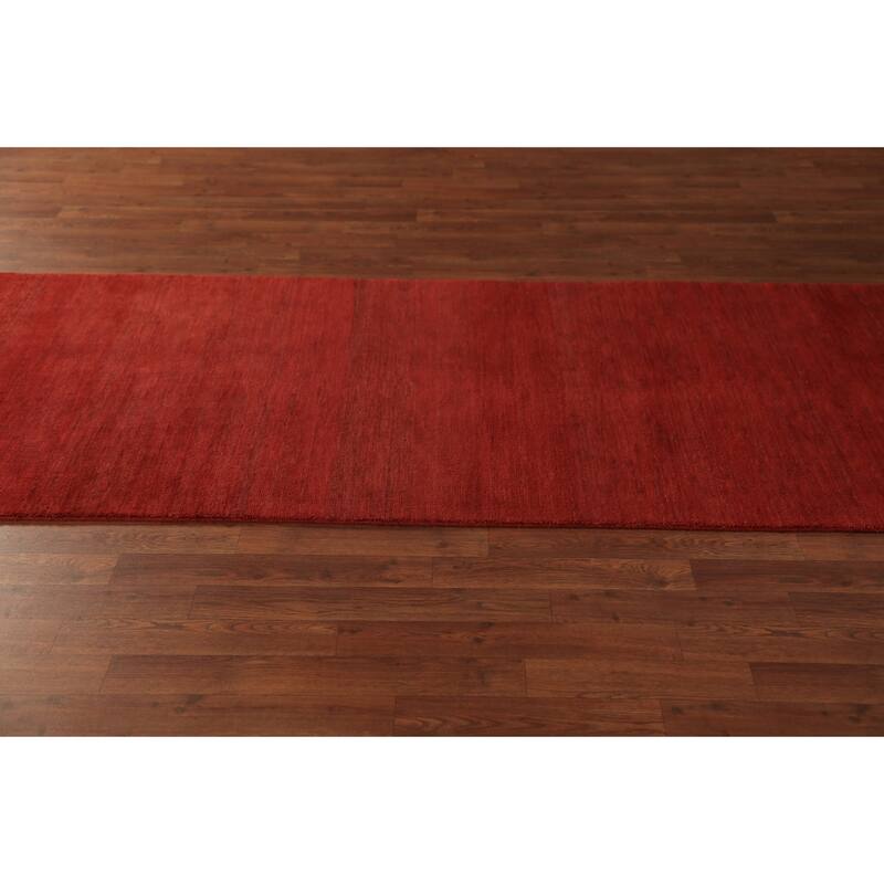 Red Modern Gabbeh Oriental Runner Rug Hand-Knotted Wool Carpet - 3'4" x 16'2"