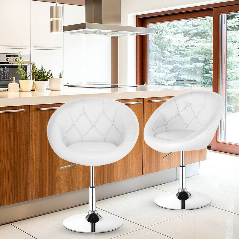 Gymax Set of 2 Swivel Bar Stools Height Adjustable Round Tufted Back - See Details