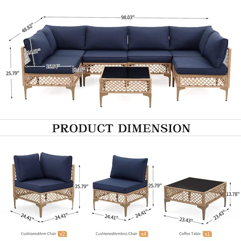 7-Piece Wicker Patio Conversation Set with Cushions,6 Sofas, 1 Table