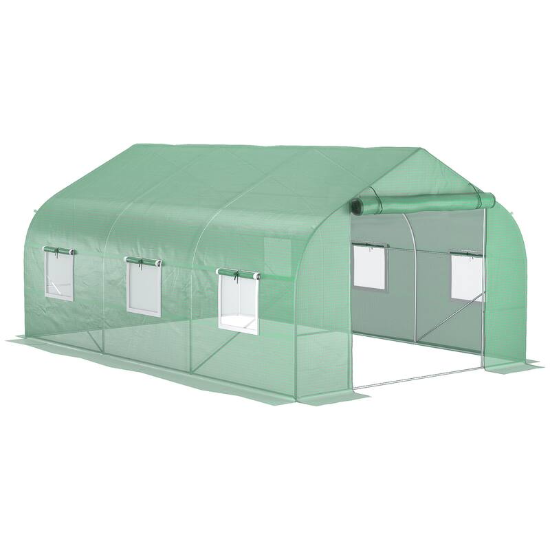 Outsunny 11.5' x 10' x 6.5' Outdoor Walk-In Tunnel Greenhouse Hot House with Roll-up Windows, Zippered Door, PE Cover, Green