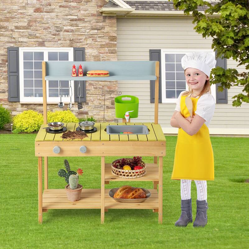 Outdoor Mud Kitchen Set Play Kitchen Set w/ Removable Water Box