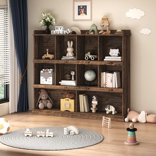 GDFStudio - Oxon Modern 10-Shelf Bookcase with Cubby Storage