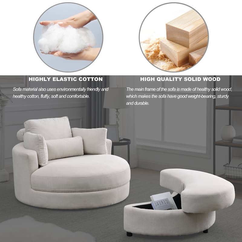 Welike Swivel Accent Barrel Modern Grey Sofa Lounge Club Big Round Chair with Storage Ottoman