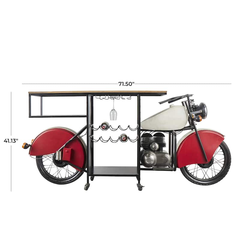 Metal Handmade One-of-a-Kind Reclaimed Motorcycle Bar with Light Up Headlights and Taillights - Black - Roche River Decor