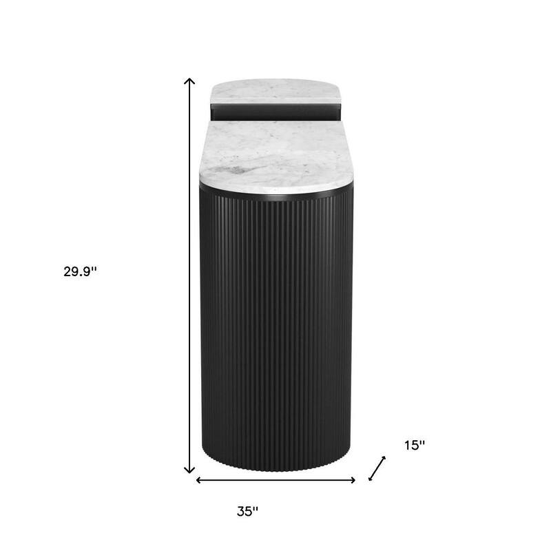 HomeRoots Set of Two 35" White and Black Genuine Marble and Solid Wood Oval Solid Console Tables