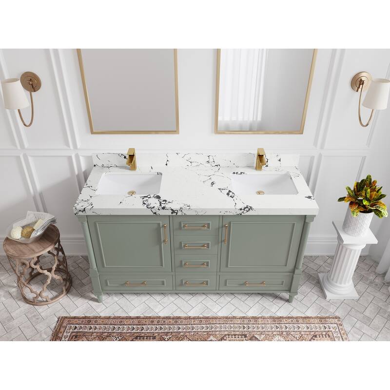Willow Collections 60 in. W x 22 in. D Aberdeen Double Sink Bathroom Vanity with Countertop - 2" Viola Night - Evergreen